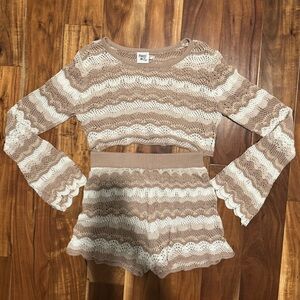 Princess Polly Beige and White Crochet Crop Top Set